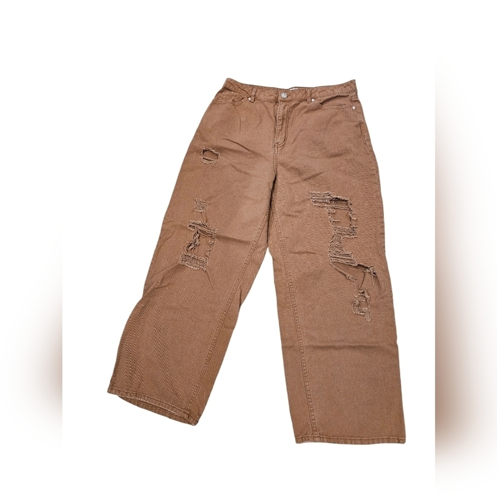Woman's Madden NYC distressed wide leg denim jeans Brown Size 15